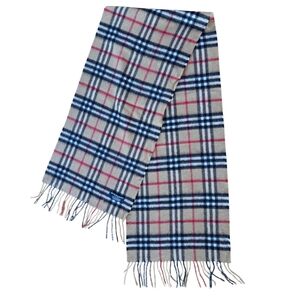 Burberry Nova Check Cashmere Scarf Tan Plaid Fringe Made in England